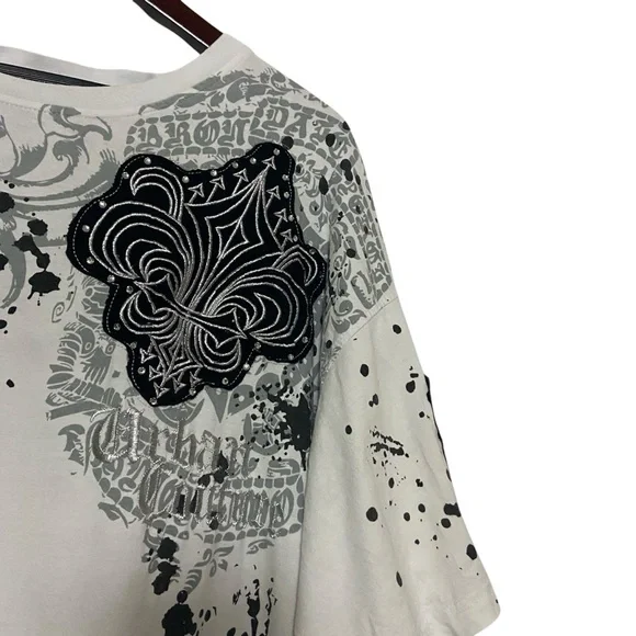 Victorious Urban Couture Graphic T Shirt Vtg Baggy White Rhinestone Goth Y2K - Picture 5 of 16